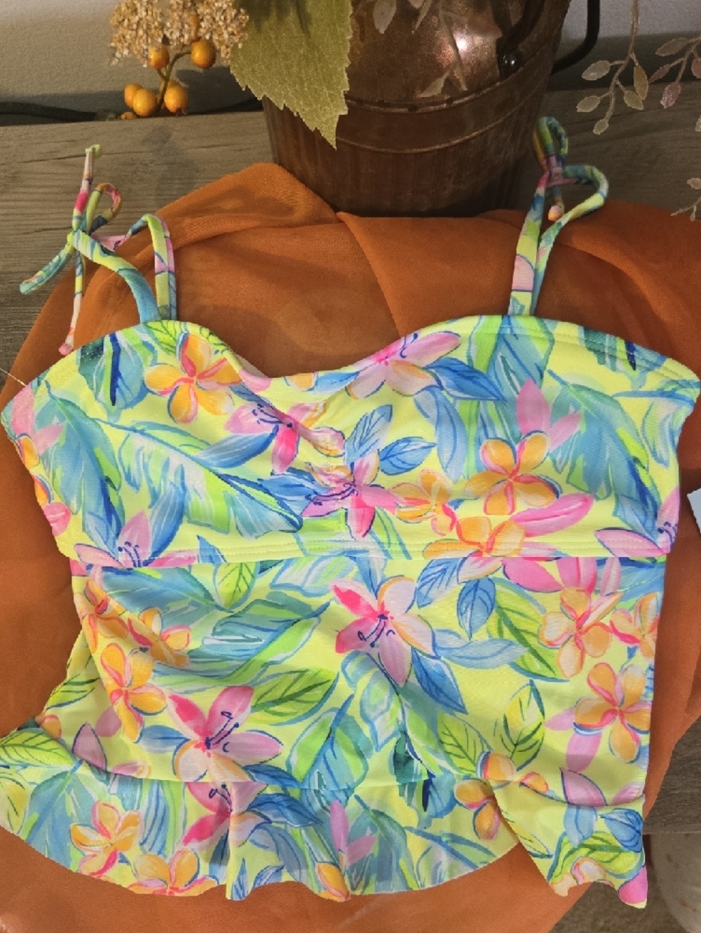 Cat & Jack Girls Pink Floral Tankini Set - Picture 3 of 5
